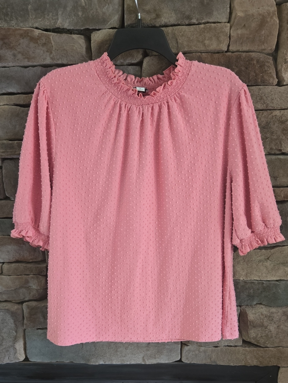 J. Crew Pink Swiss Dot Smocked Neck Top